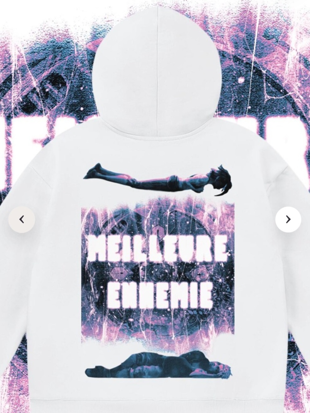 White Graphic Hoodie with Pink & Blue Artwork Heavy!